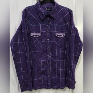 Cruel Deep Purple Western Shirt White Grid Pattern Snap Front Women's Size XXL